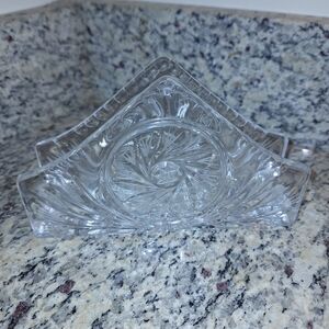 Vintage American Brilliant Hobstar Cut  Crystal Napkin Holder~Pinwheel~Letters